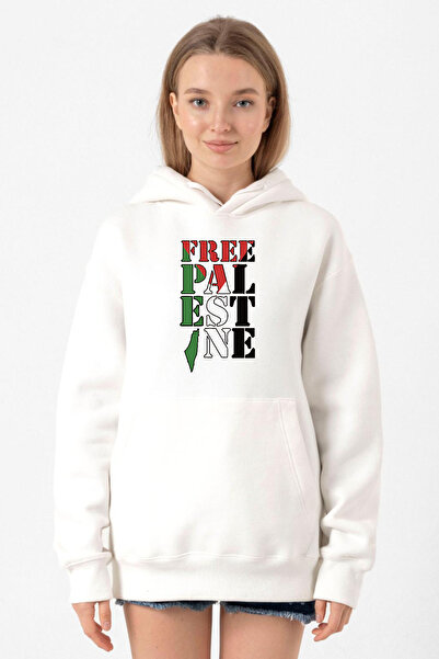 Tshirthane Free Palestine White Women's 3ip Hooded Sweatshirt