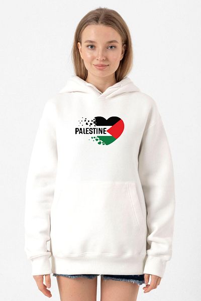 Tshirthane Heart Palestine Flag White Women's 3ip Hooded Sweatshirt