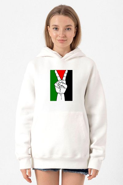 Tshirthane Free Hand Palestine Flag White Women's 3ip Hooded Sweatshirt