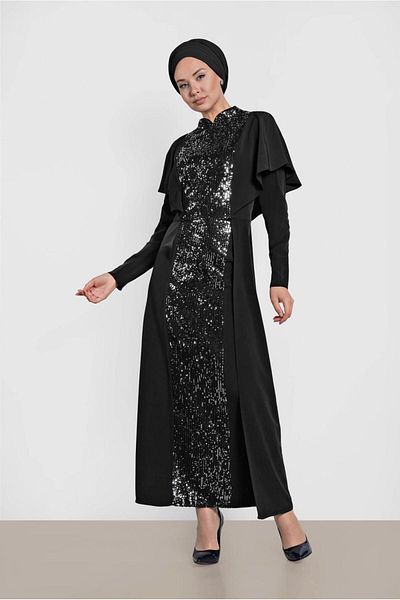 TRENDTESETTÜR Black Prevailing Neckline and Flounce Shoulders Double Women's Skirt Suit - t 3544