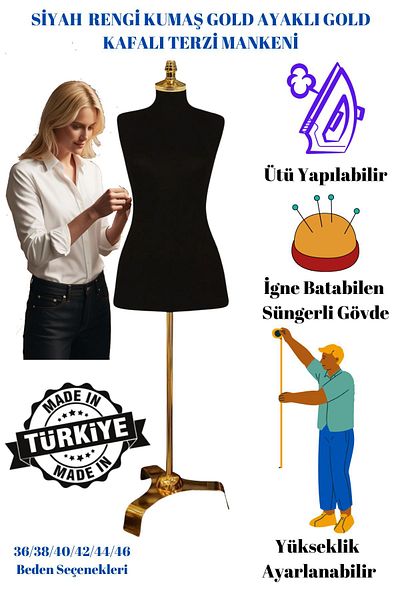 Manken İstanbul Εντυπωσιακό μανεκέν κοστουμιών με χρυσό πόδι με βελόνα και σφουγγάρι που πέφτει - Πρακτική λύση (36-46)