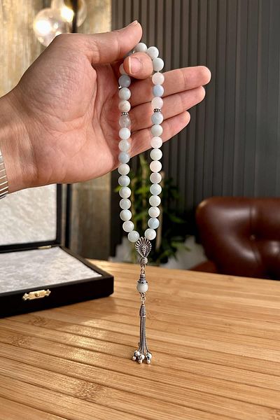 dergah tesbih مسبحة صلاة بتصميم فضي من حجر الزبرجد الطبيعي
