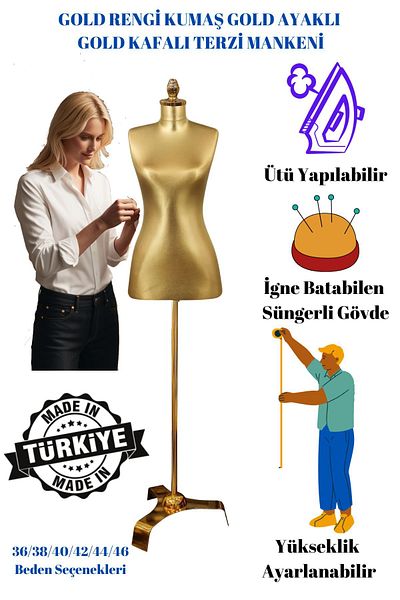 Manken İstanbul Κομψή και ανθεκτική σχεδίαση με χρυσό ύφασμα - Μανεκέν με σφουγγάρι (μέγεθος 36-38-40)