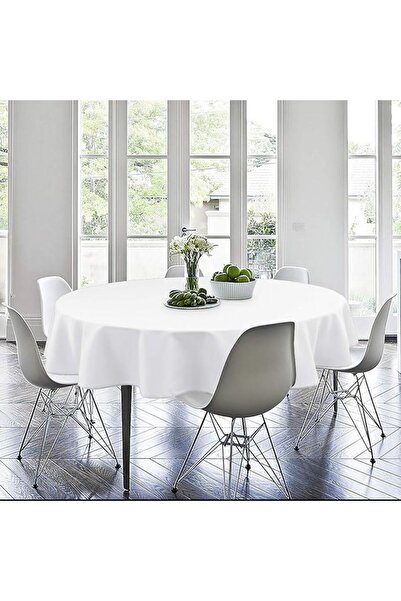 Erba kreasyon مفرش طاولة دائري أبيض 100% قطن كتان 130 سم