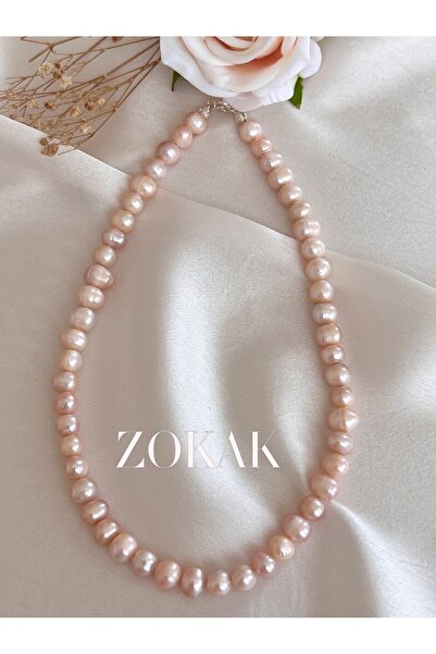 Zokak Sertifikali Gerçek pembe Inci kolye 925 Ayar Gümüs Dogal Tas pembe inci inci kolye,