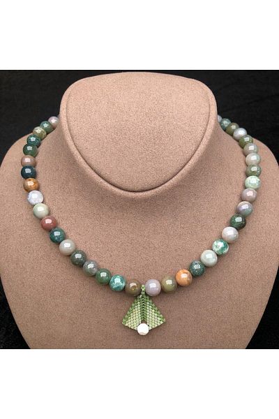 dergah tesbih Indian Agate (Moss) Necklace New Season