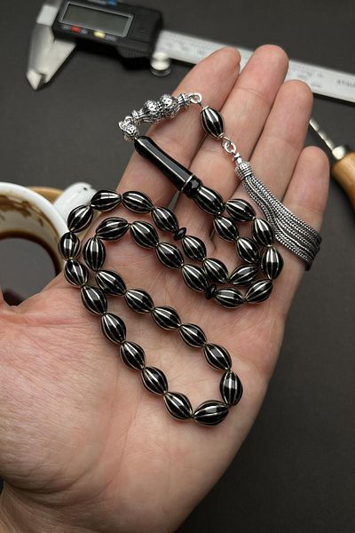 dergah tesbih Basic Model Handcrafted Split Was Stone Silver Tufted Rosary