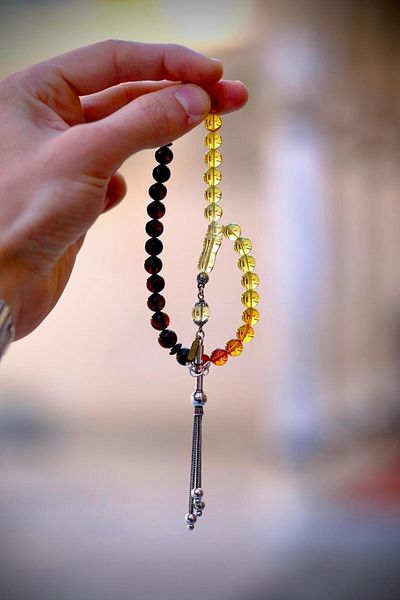 dergah tesbih Cottage Color Drop Amber Silver Design Wrist Length (Amber)