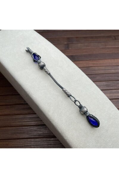 dergah tesbih Navy Blue Stone Silver Kazaziye Whip