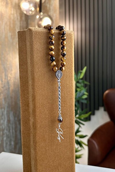 dergah tesbih Kaplan-Gözü Doğal Taş Gümüş Tasarım Tesbih ( Kişiye Özel )