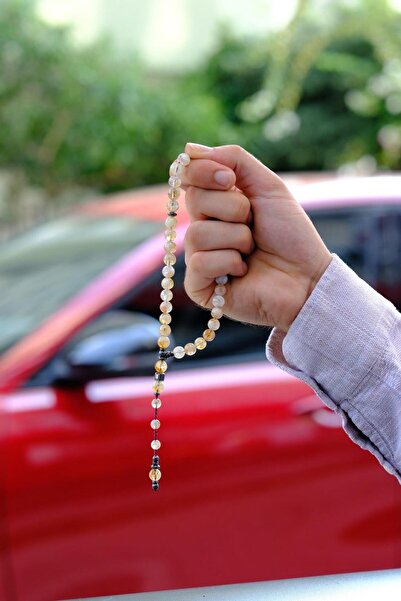 dergah tesbih Orjinal Doğal Sitrin Taşı Tesbih