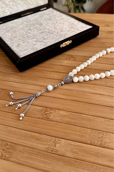 dergah tesbih Mother of Pearl Natural Stone Silver Design Rosary
