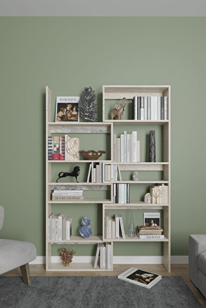 AYMOBSAN Aden Flat Dekoratif Kitaplık, Dekoratif Kitaplık Traverten Desen