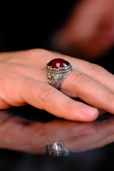 dergah tesbih Osmanlı Sıkma Kehribar Koleksiyonluk Gümüş Yüzük Usta El işçiliği (İskender)