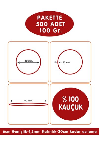 PackMai 500 Pcs Red Pack Rubber - 100 G, 6 Cm, 1.2 Cm, 30 cm - 100% Rubber