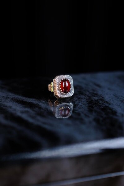 dergah tesbih Osmanlı Sıkma Kehribar Koleksiyonluk Gümüş Yüzük Usta El işçiliği (Sefer)