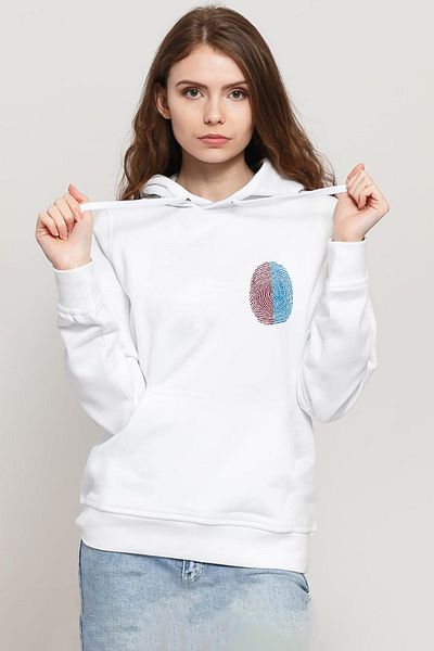 Tshirthane Burgundy Blue Fingerprint White Women's 3Ip Hooded Sweatshirt
