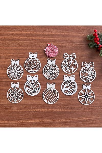 Buffer ®   10 Pieces Red and White Drawstring Bow Model Wooden Christmas Tree Ornament
