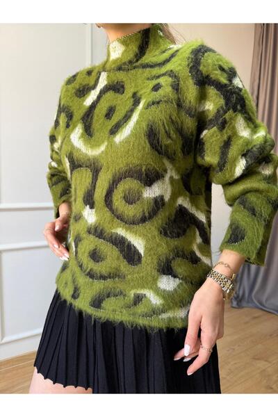 Size Özgü Olive Patterned Bearded Sweater