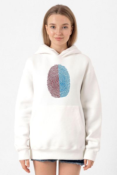Tshirthane Burgundy Blue Fingerprint White Women's 3Ip Hooded Sweatshirt