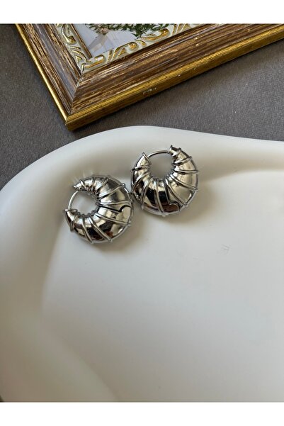 DKY Collection Tırtık Plaka Karides Model Silver Halka Küpe Vip Özel Seri Deniz Kabuğu Karides