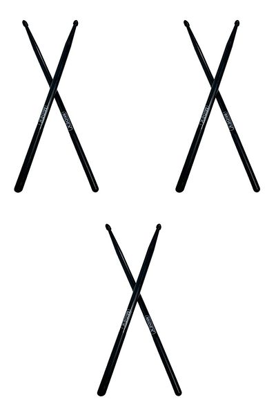 Midex GFK-801BK-3X 5A Палки за барабани, нечупливи полиемидни, черни, 5A палки за барабани, 6 броя (3 чифта)