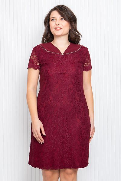 SUBU TASARIM Stone Embroidered Lace Fabric Evening Dress Burgundy Tbs3091