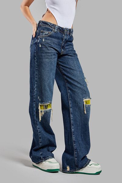 its basic Blugi de damă Culoare 10W48 Tailored Relax Fit Denim cu model etnic