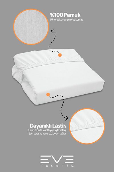 Eve Tekstil 100% Natural Cotton Single Rainforce Fabric Elastic Sheet and Pillowcase Set