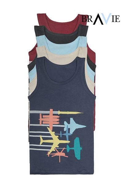 Bravie Boy's Tank Top with Colorful Airplane Pictures, Pack of 5