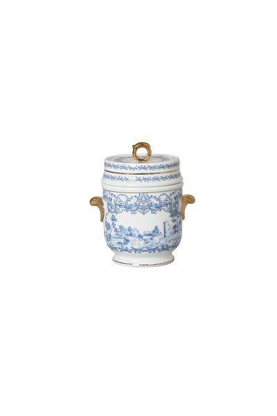 Lucky Art Florence Bone China - Blue and White Baroque Patterned Jar with Handle 15.5 cm