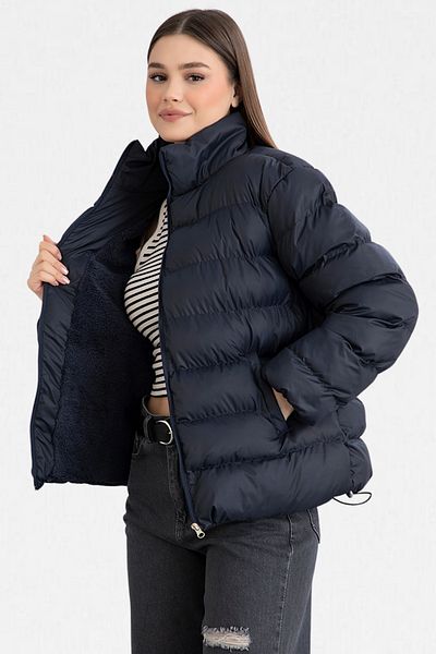 VODENS Women's Navy Blue Fur Lined Waterproof Stand Collar Puffer Coat