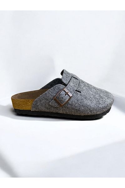 DİLEK SHOES Gray Felted Comfortable Anatomical Sole Slippers