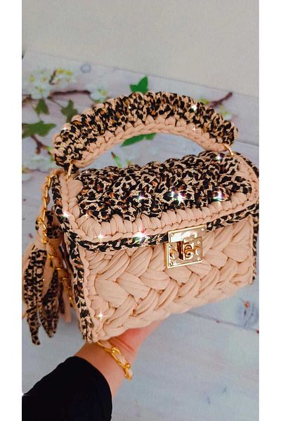 CHQEL Γυναικείο βραδινό φόρεμα Peanut Model - Πλεκτό Χειροποίητο, Χτενισμένο Βαμβακερό Σχοινί Τσάντα για Χέρι και Ώμο