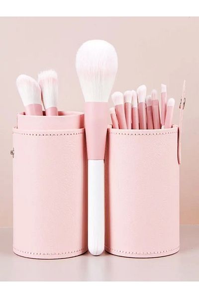 gaman Set de pensule de machiaj cu capete moi din 12 piese - Cutie cu design special (roz pudra) C012