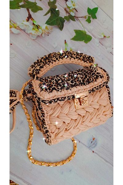 CHQEL Γυναικείο βραδινό φόρεμα Peanut Model - Πλεκτό Χειροποίητο, Χτενισμένο Βαμβακερό Σχοινί Τσάντα για Χέρι και Ώμο