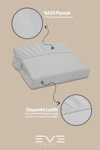 Eve Tekstil 100% Natural Cotton Single Rainforce Fabric Elastic Sheet and Pillowcase Set