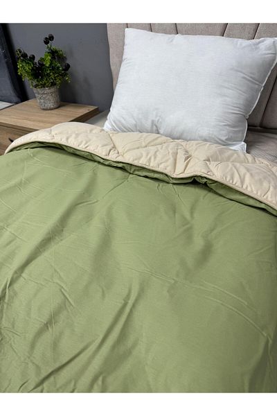 Clasy 100% Cotton Ranforce Single Quilt Double Sided Pistachio Green-Cappuccino Plain Pattern
