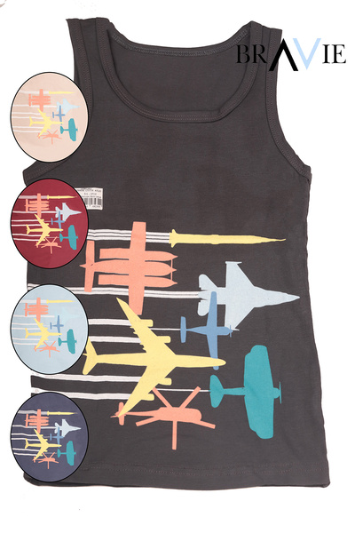 Bravie Boy's Tank Top with Colorful Airplane Pictures, Pack of 5