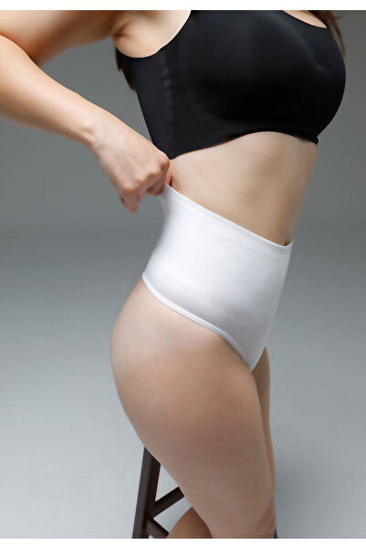 MİSTİRİK Montela High Waist Recovery Seamless Knitted Slip Panties - White Color