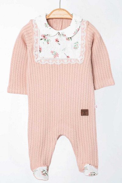 dinamik çocuk Patterned Knitwear Baby Girl Romper - Booties, Flower Muslin with Snap Fasteners, Embroidered Newborn for 0-12 Months