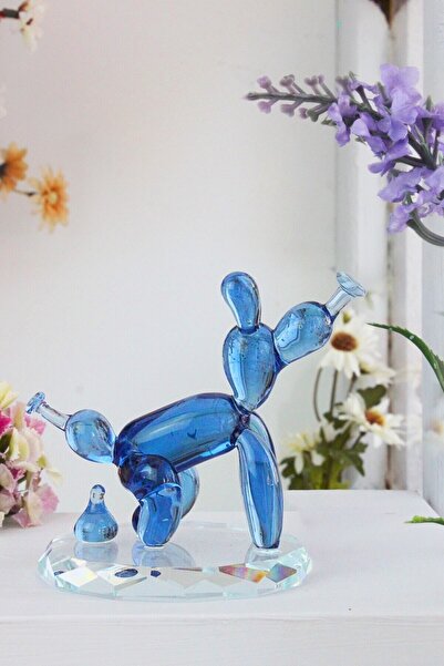 ADAMODART Komik Balon Köpek Murano Cam Biblo - Mavi