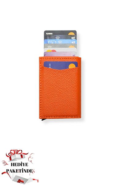 VANİLLA COLLECTİON Unisex Vegan Leather Orange Wallet Card Holder Portfolio Gift Package with Money Compartment and Automatic Mechanism?