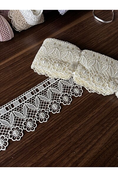 Butik Klasik Güpür imza tekstil krem 7 cm en 9 metre boy masa örtüsü dikiş da...