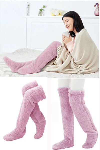 Sh Mağazacılık Sock Peluş Uyku Çorabı Welsoft Diz Üstü Oda Çorabı Ayak Isıtıcı Uzun Gonç Çorap