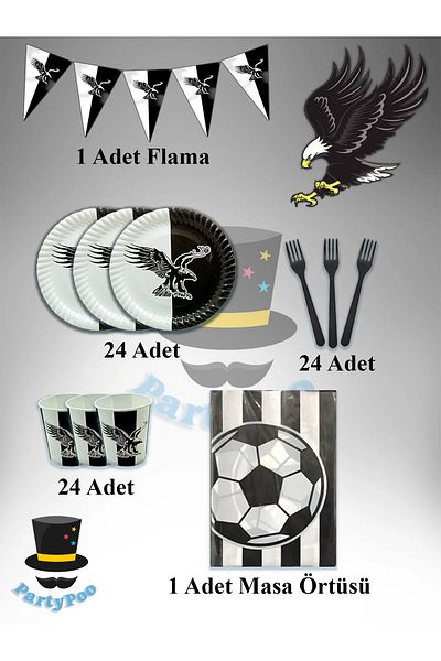 PartyPoo Σετ πάρτι γενεθλίων Black and White Fan για 24 άτομα
