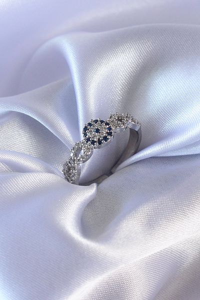 Skygo Silver Color Zircon Stone Evil Eye Bead Model Women's Ring