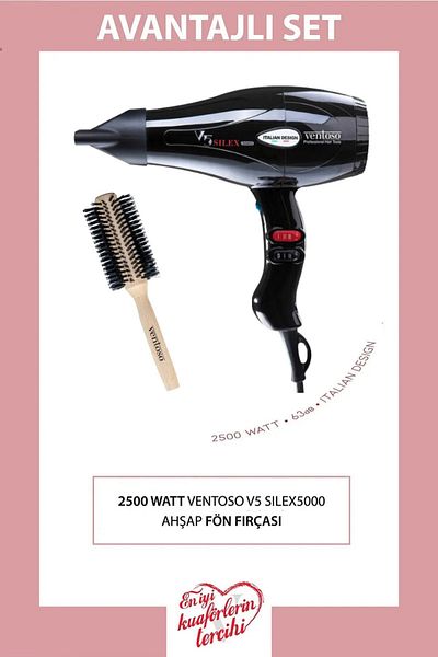 Ventoso V5 Silex5000 - 2500 W Black Professional Blow Dryer with Wood Blow Dryer