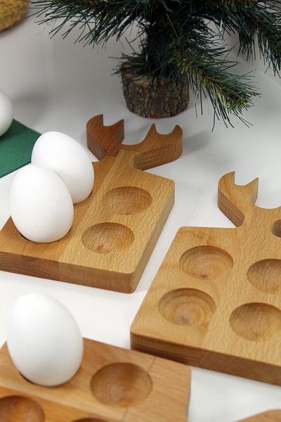 Teknofors (SET OF 3) 4-Piece Egg Cup with Deer Handle 100% Beech Wood