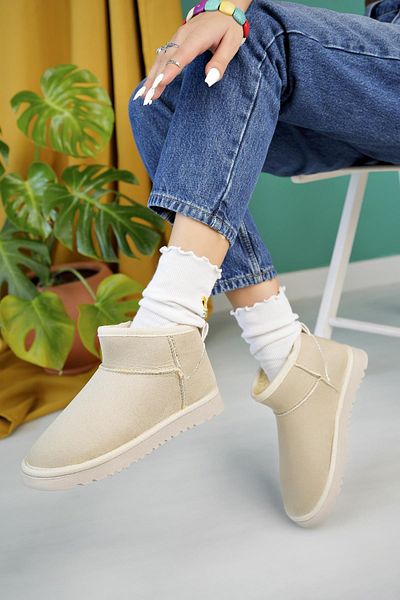 Aymood Botine de damă din piele intoarsa nudă cu pantofi cu talpă groasă în interior